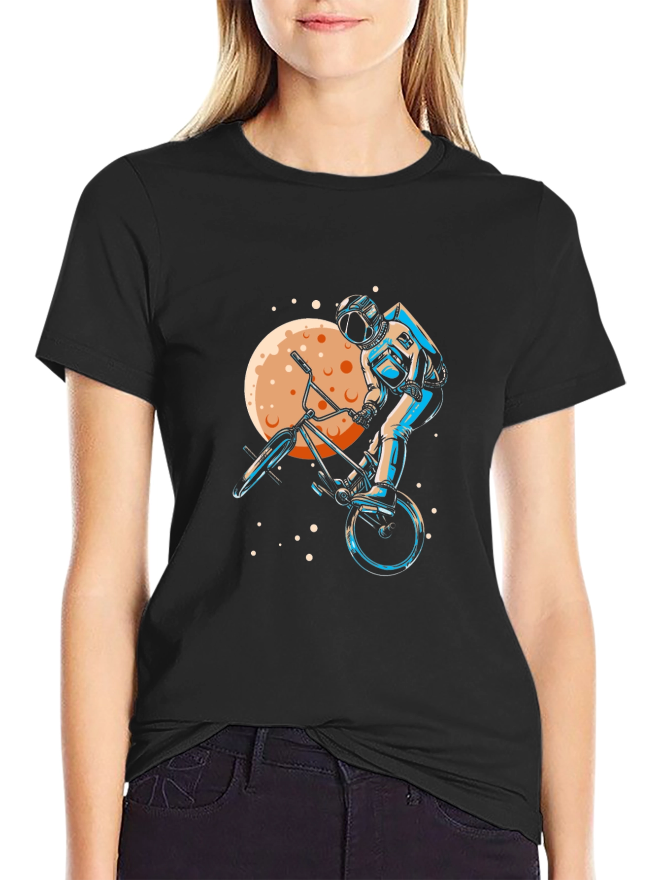 Astronaut BMX Rider Graphic Tee - Space Adventure Shirt