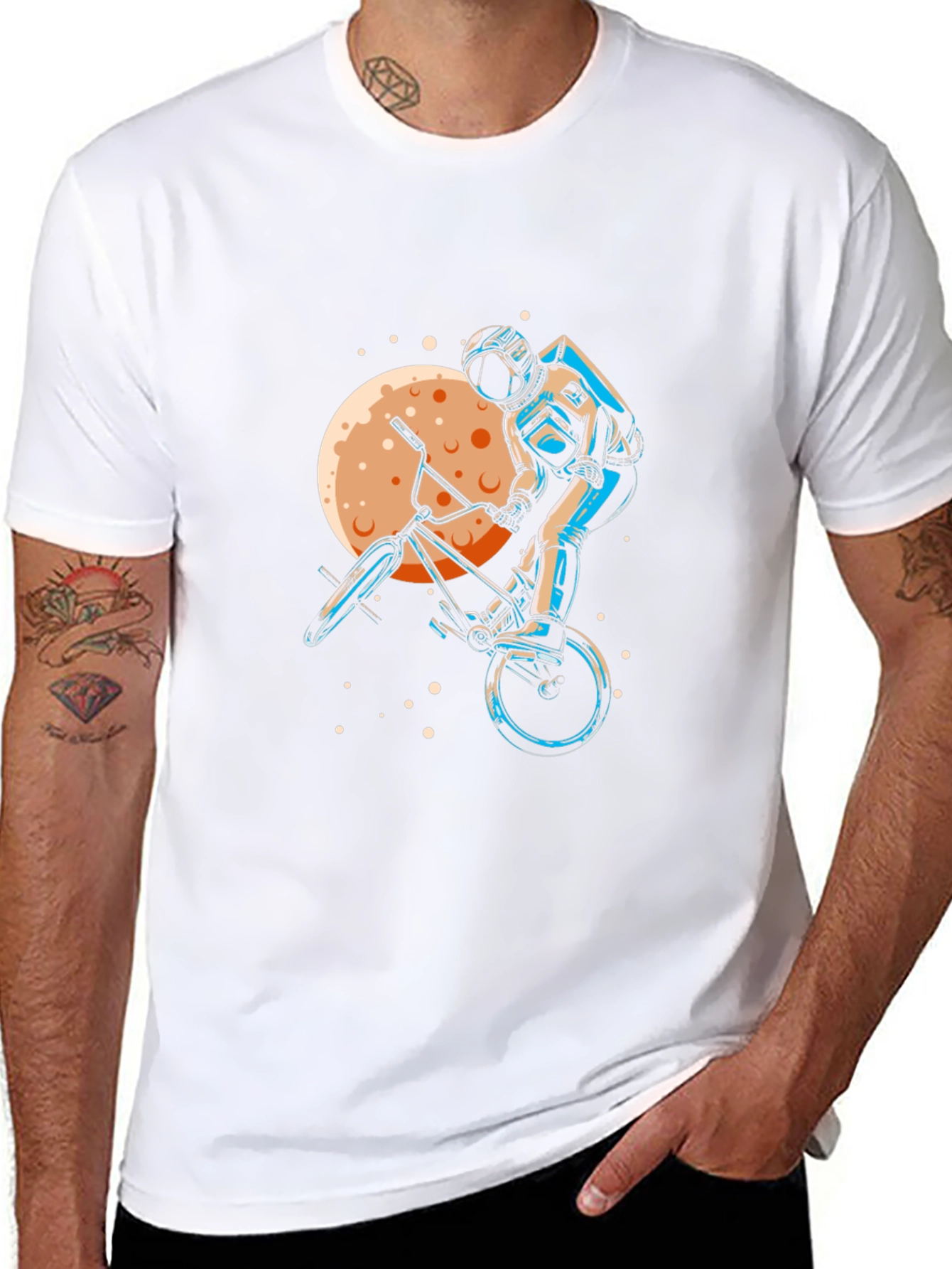 Astronaut BMX Rider Graphic Tee - Space Adventure Shirt