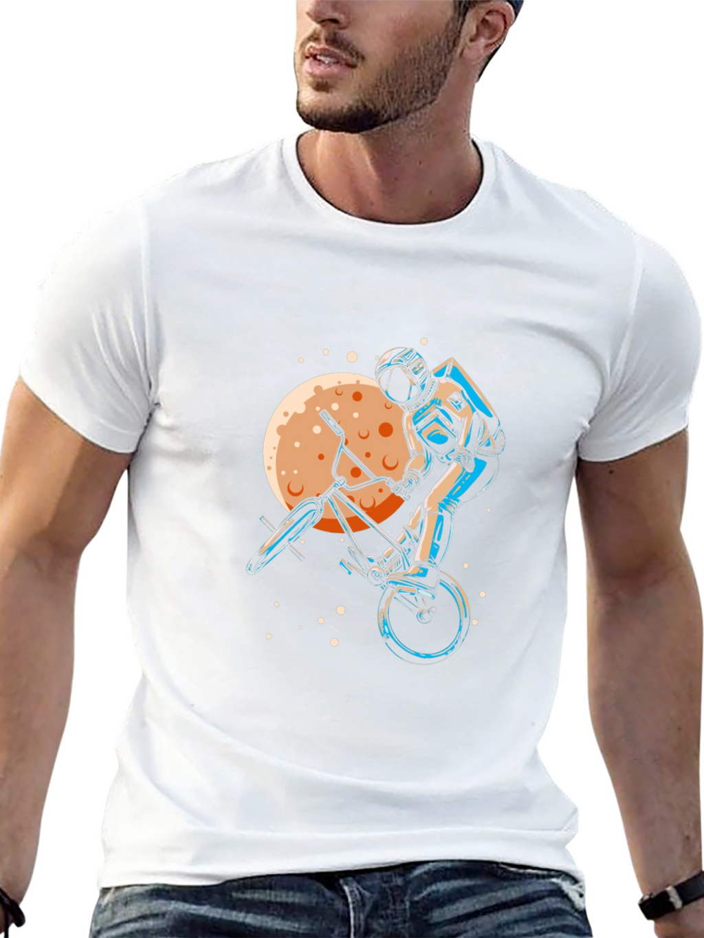 Astronaut BMX Rider Graphic Tee - Space Adventure Shirt