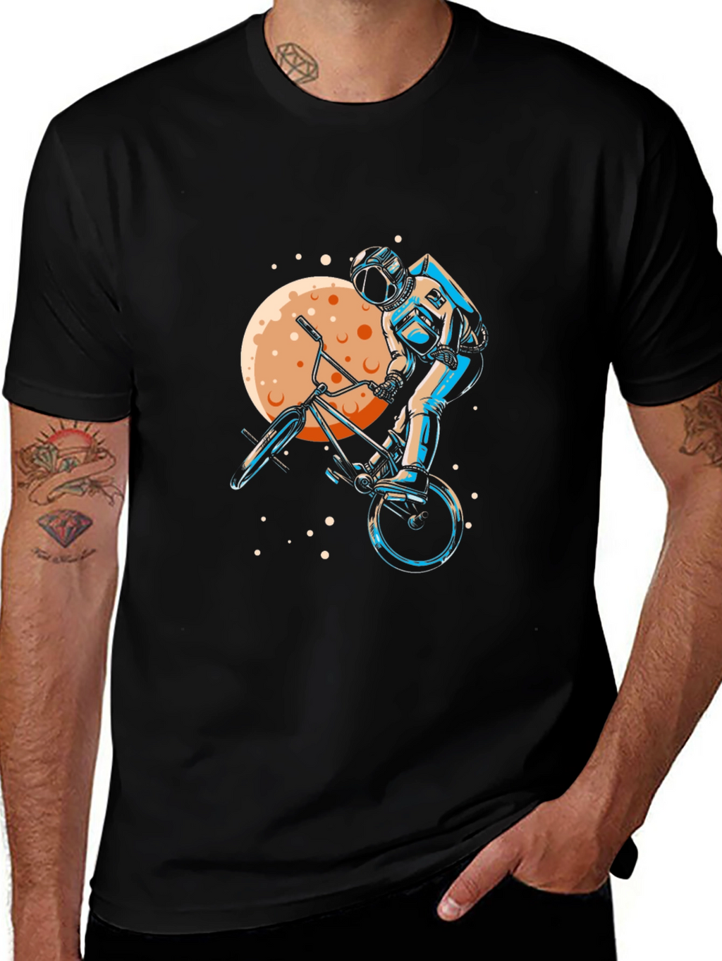 Astronaut BMX Rider Graphic Tee - Space Adventure Shirt