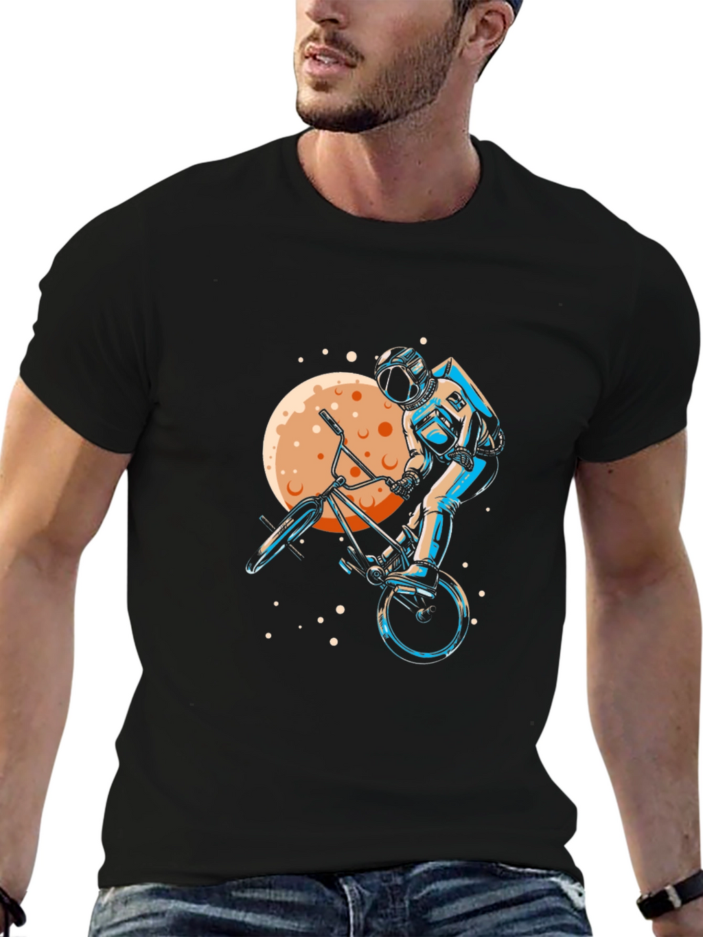 Astronaut BMX Rider Graphic Tee - Space Adventure Shirt