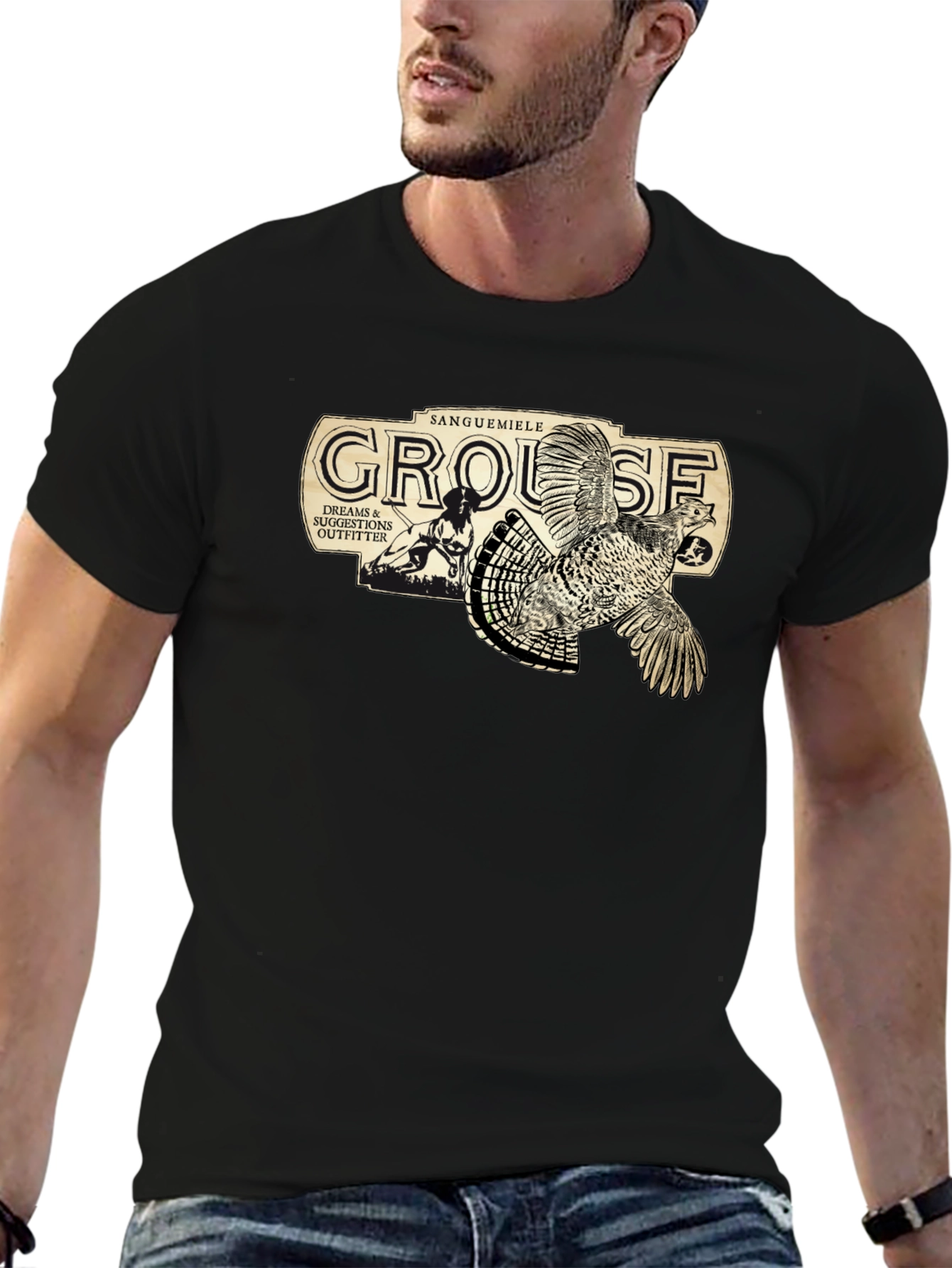 Grouse Hunting Graphic Tee - Black Cotton T-Shirt