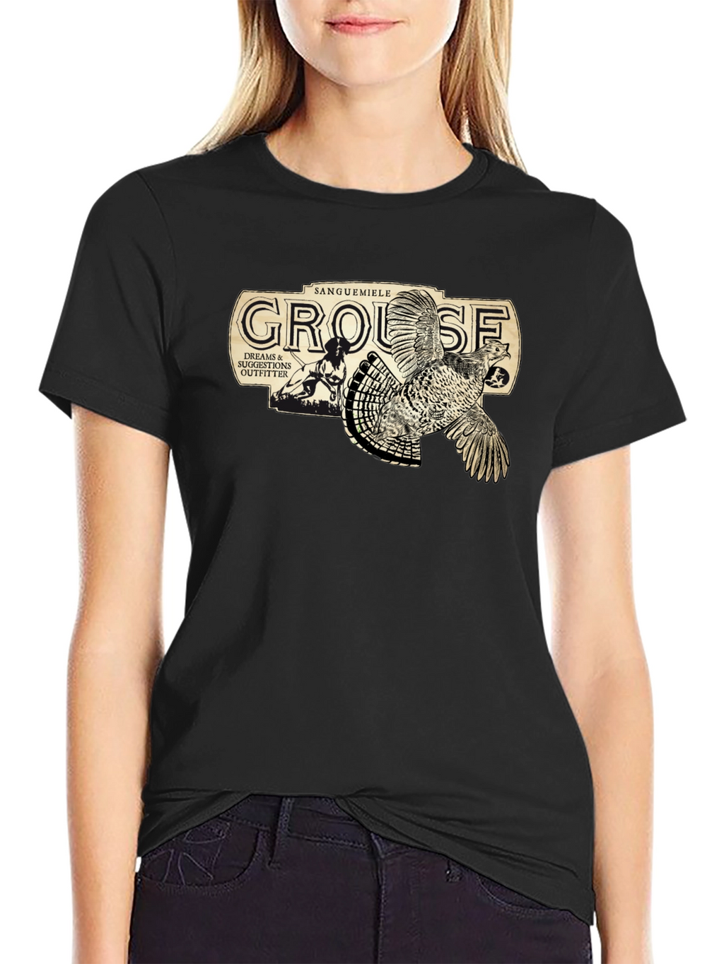 Grouse Hunting Graphic Tee - Black Cotton T-Shirt