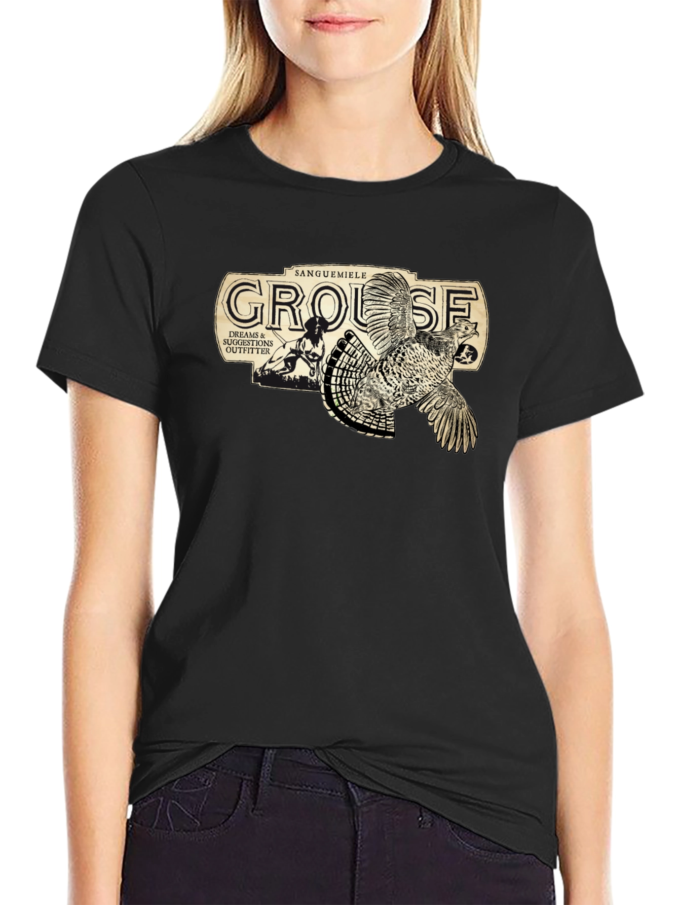 Grouse Hunting Graphic Tee - Black Cotton T-Shirt