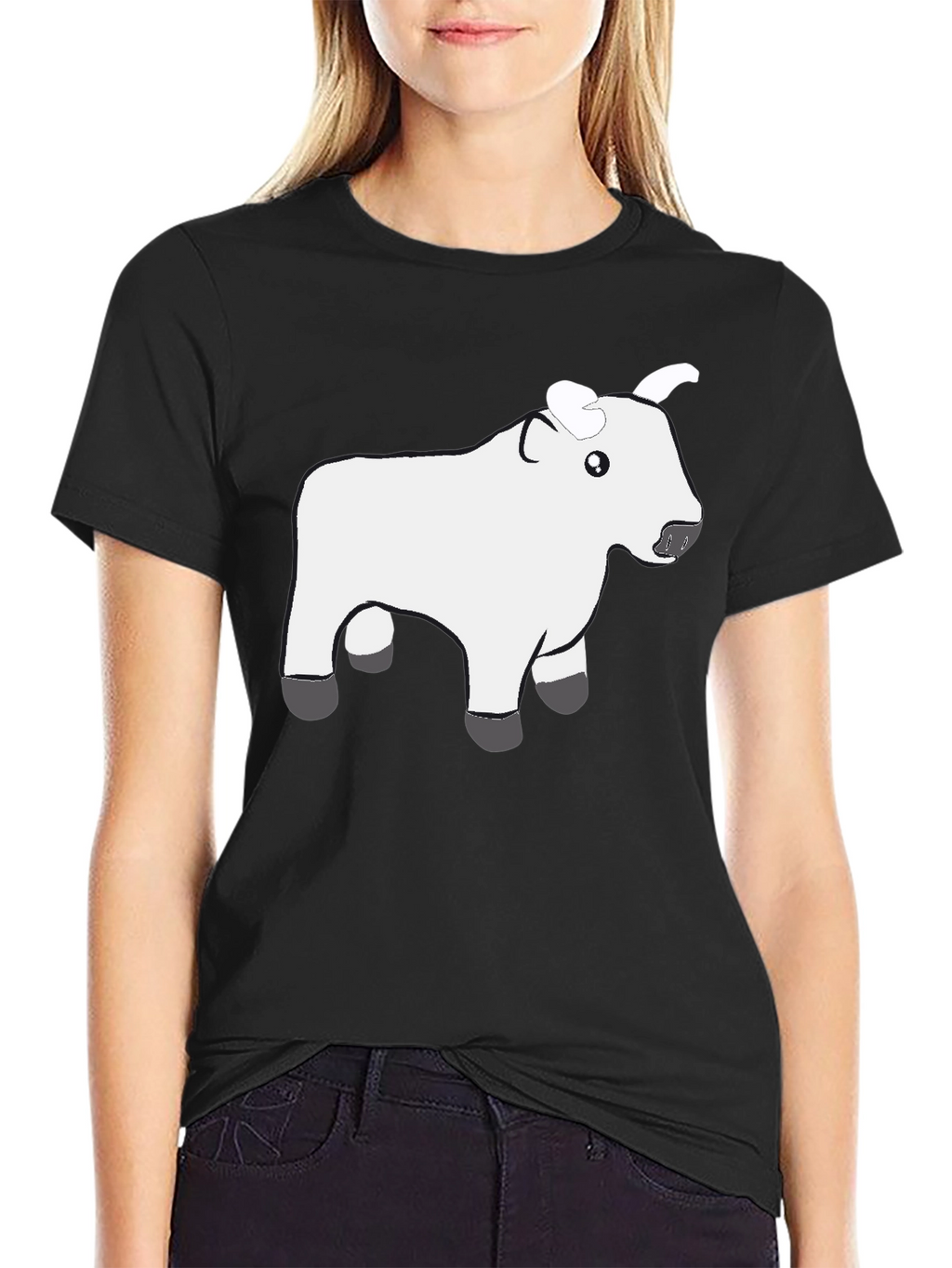 Black T-Shirt with Cute White Cow Graphic