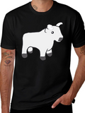 Black T-Shirt with Cute White Cow Graphic