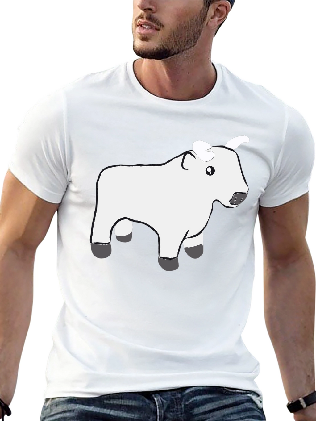 Black T-Shirt with Cute White Cow Graphic