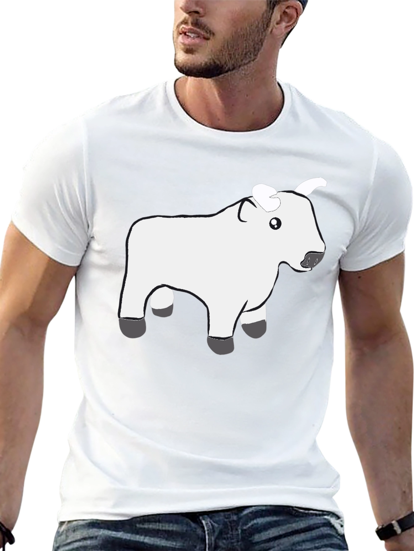 Black T-Shirt with Cute White Cow Graphic