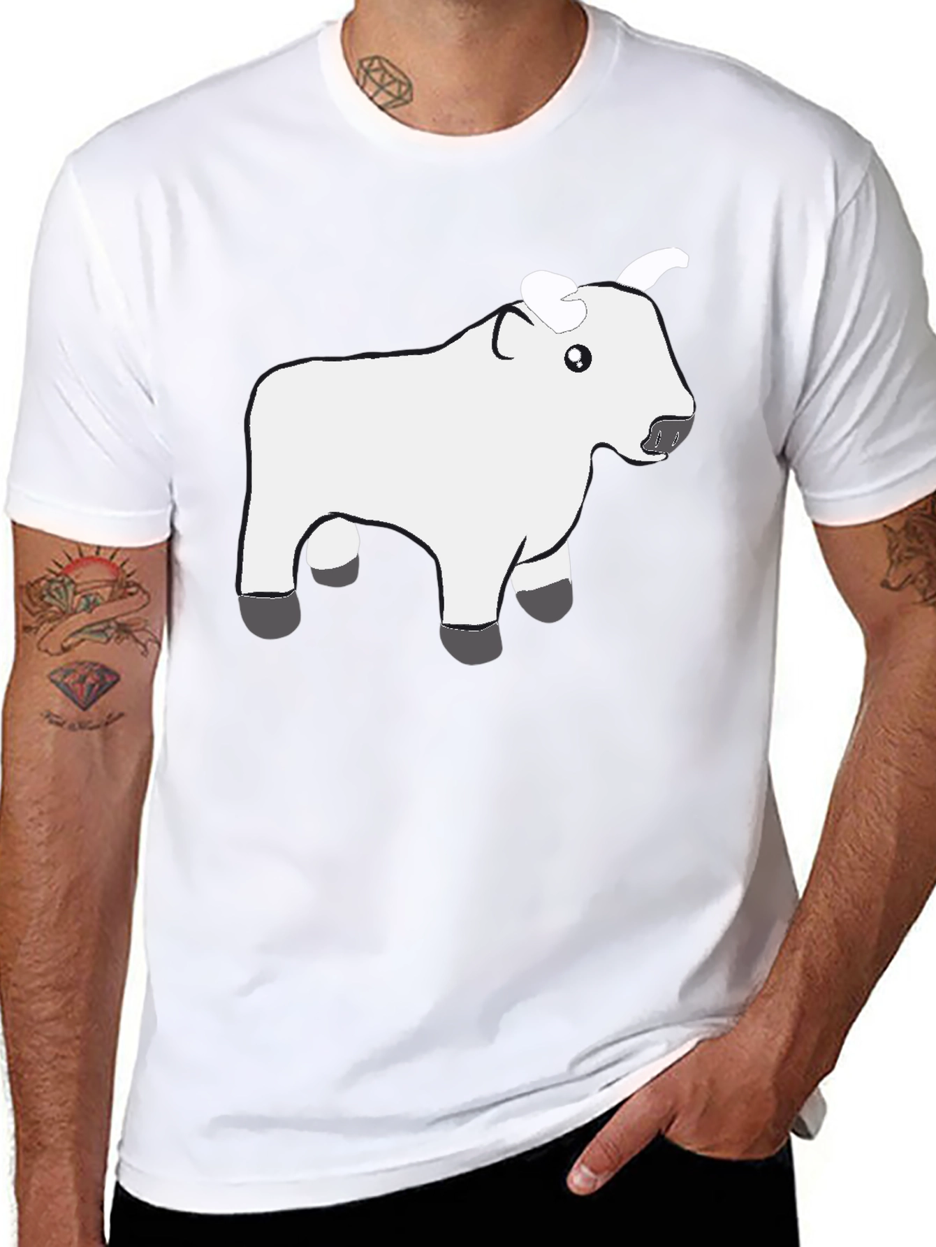Black T-Shirt with Cute White Cow Graphic