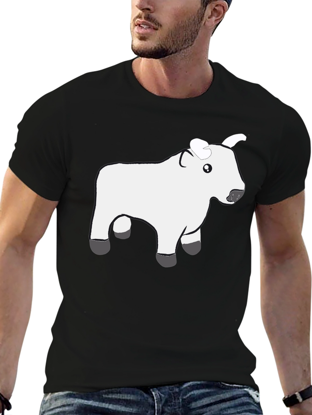 Black T-Shirt with Cute White Cow Graphic