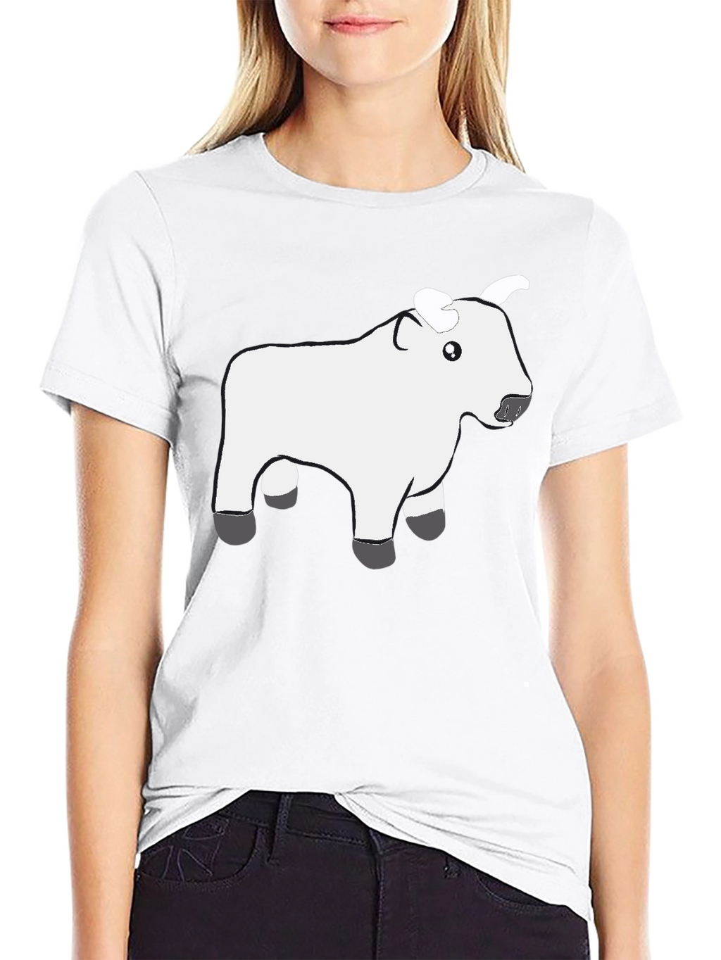 Black T-Shirt with Cute White Cow Graphic