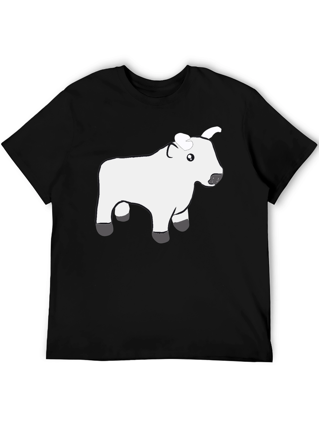 Black T-Shirt with Cute White Cow Graphic