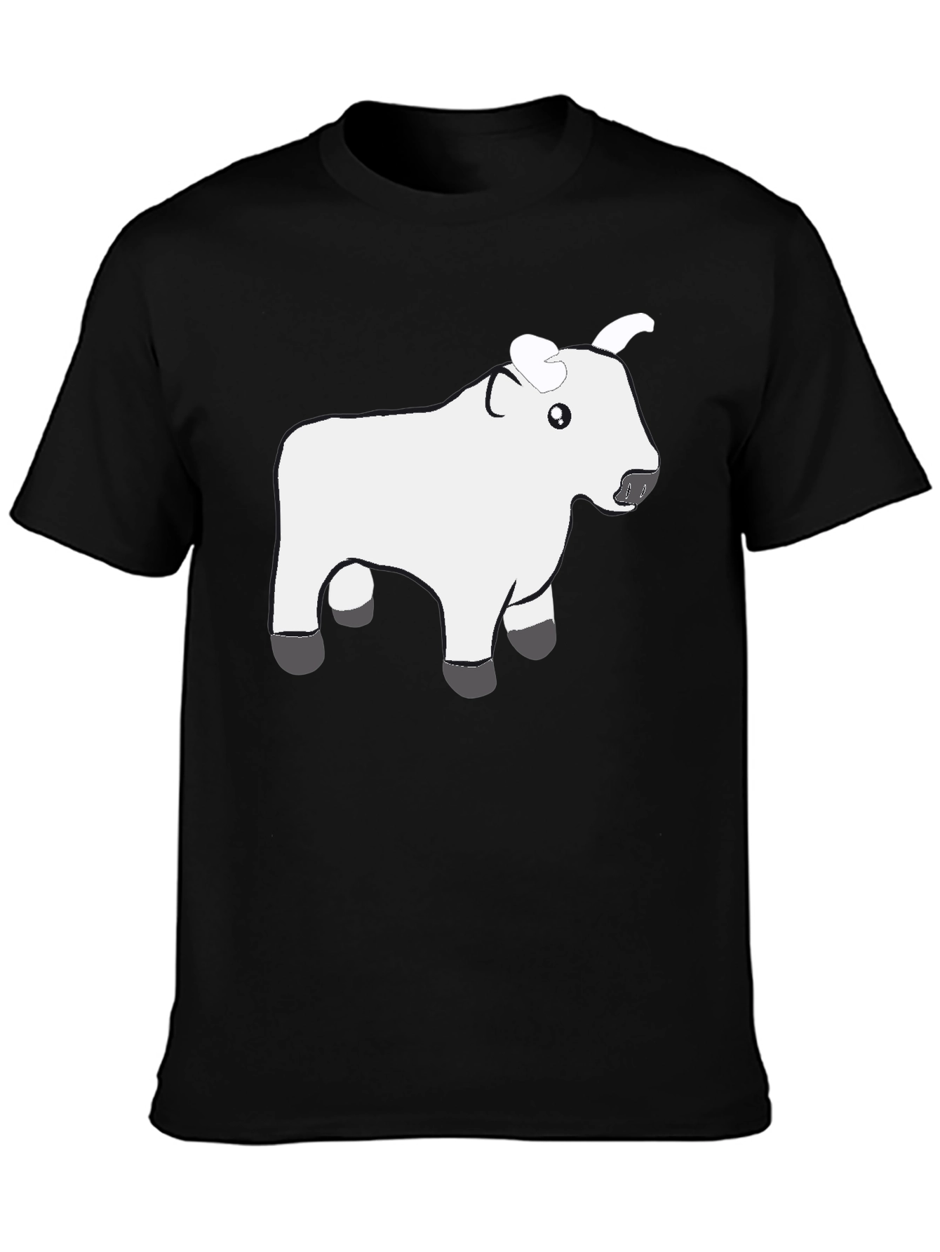 Black T-Shirt with Cute White Cow Graphic