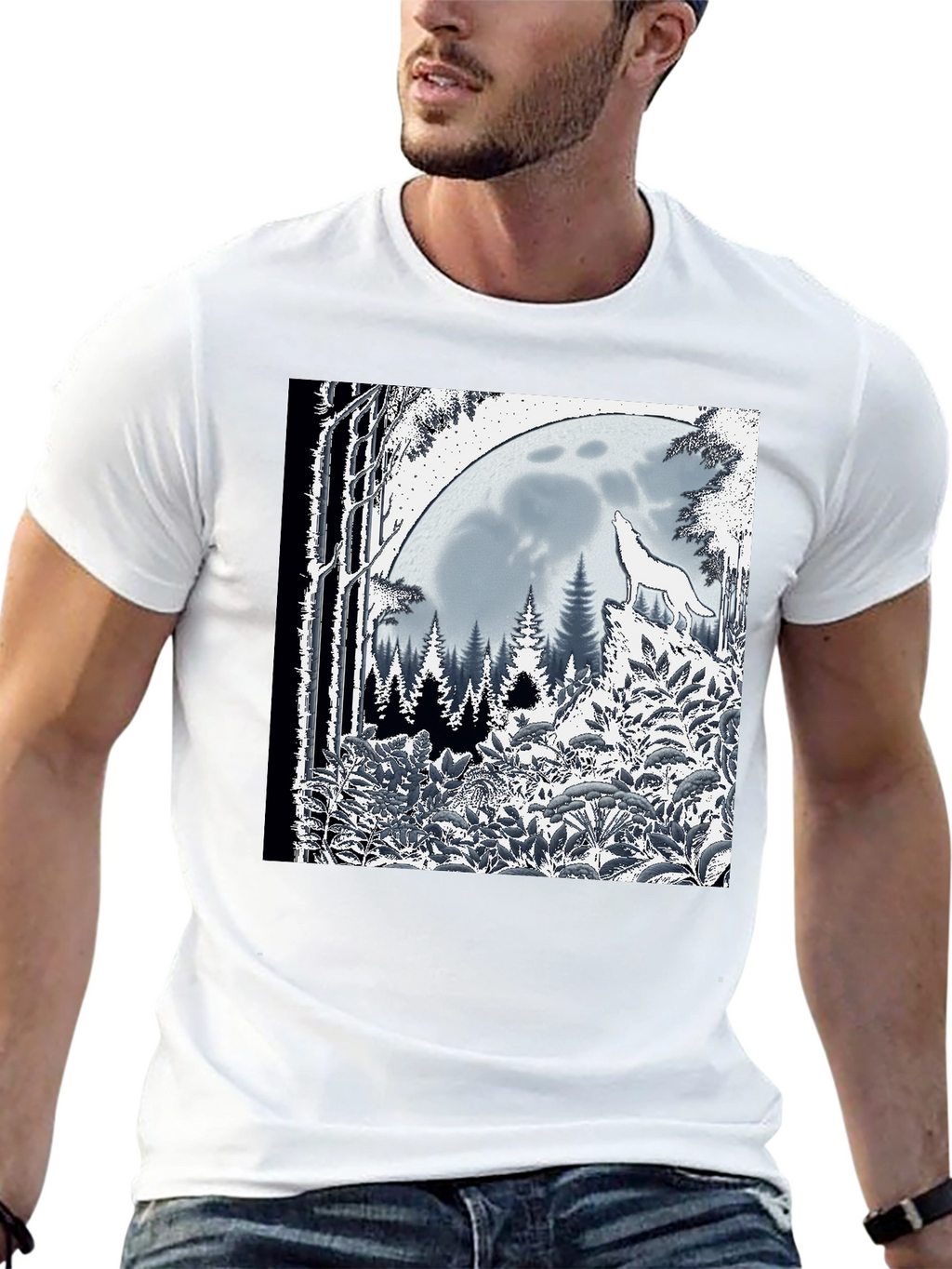 Wolf Moon Graphic Tee - Black Cotton