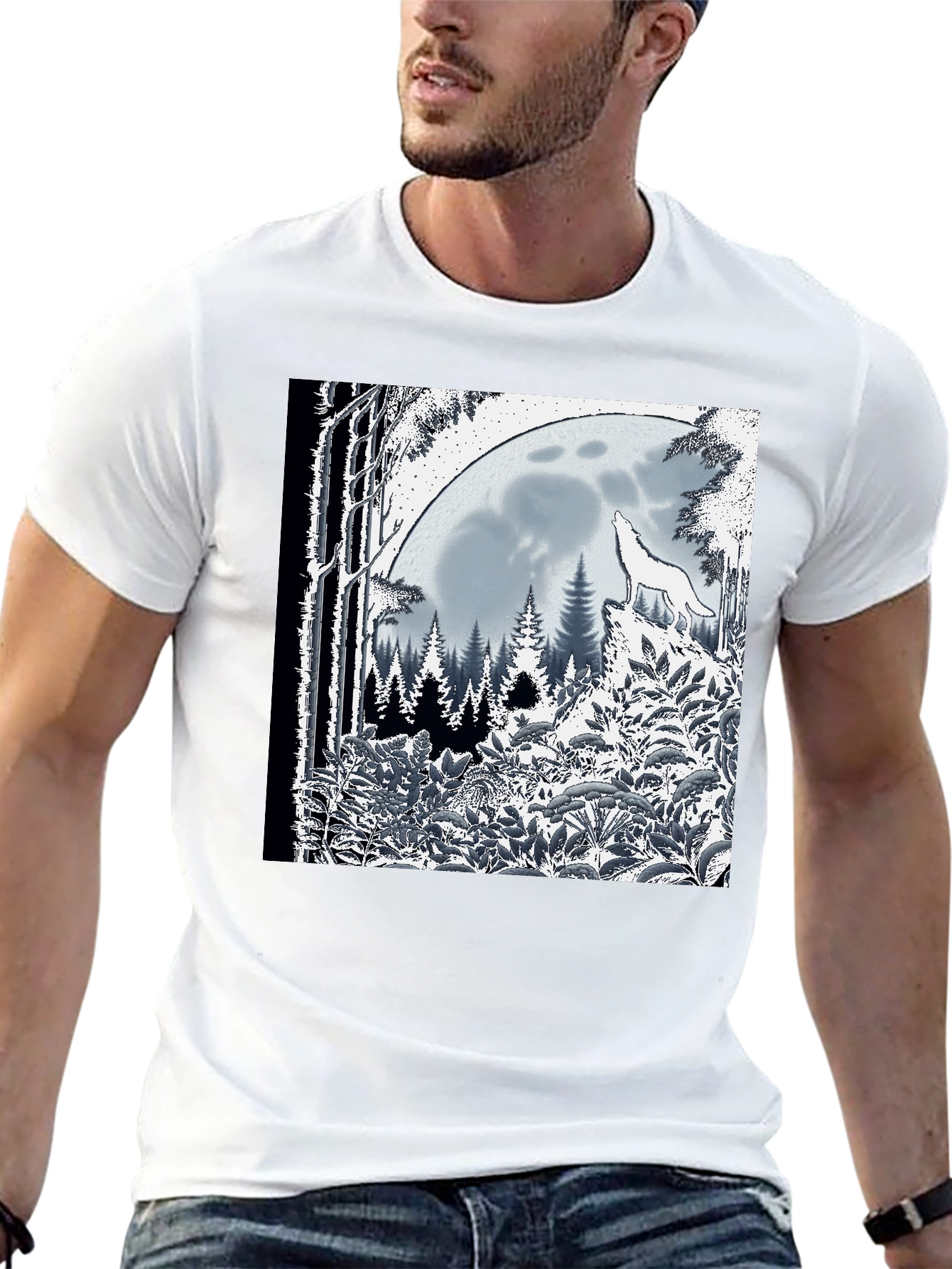 Wolf Moon Graphic Tee - Black Cotton