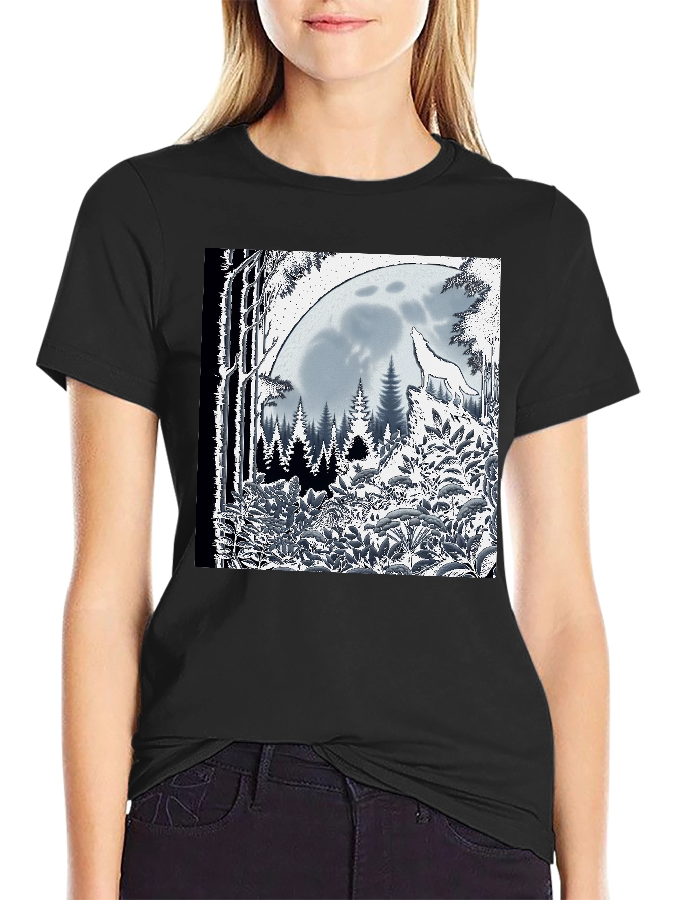 Wolf Moon Graphic Tee - Black Cotton