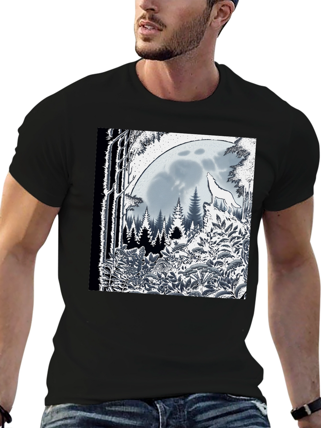 Wolf Moon Graphic Tee - Black Cotton
