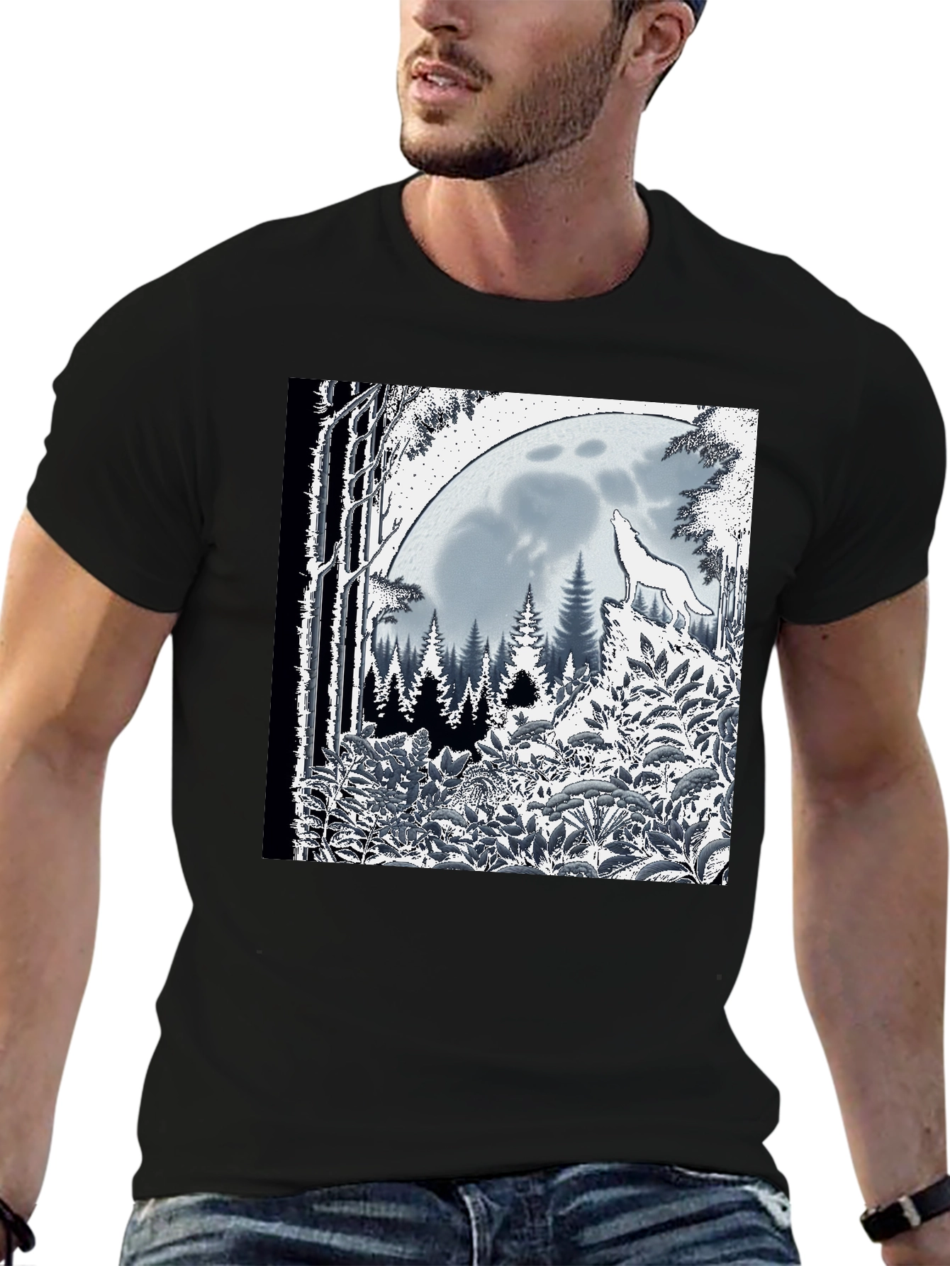 Wolf Moon Graphic Tee - Black Cotton