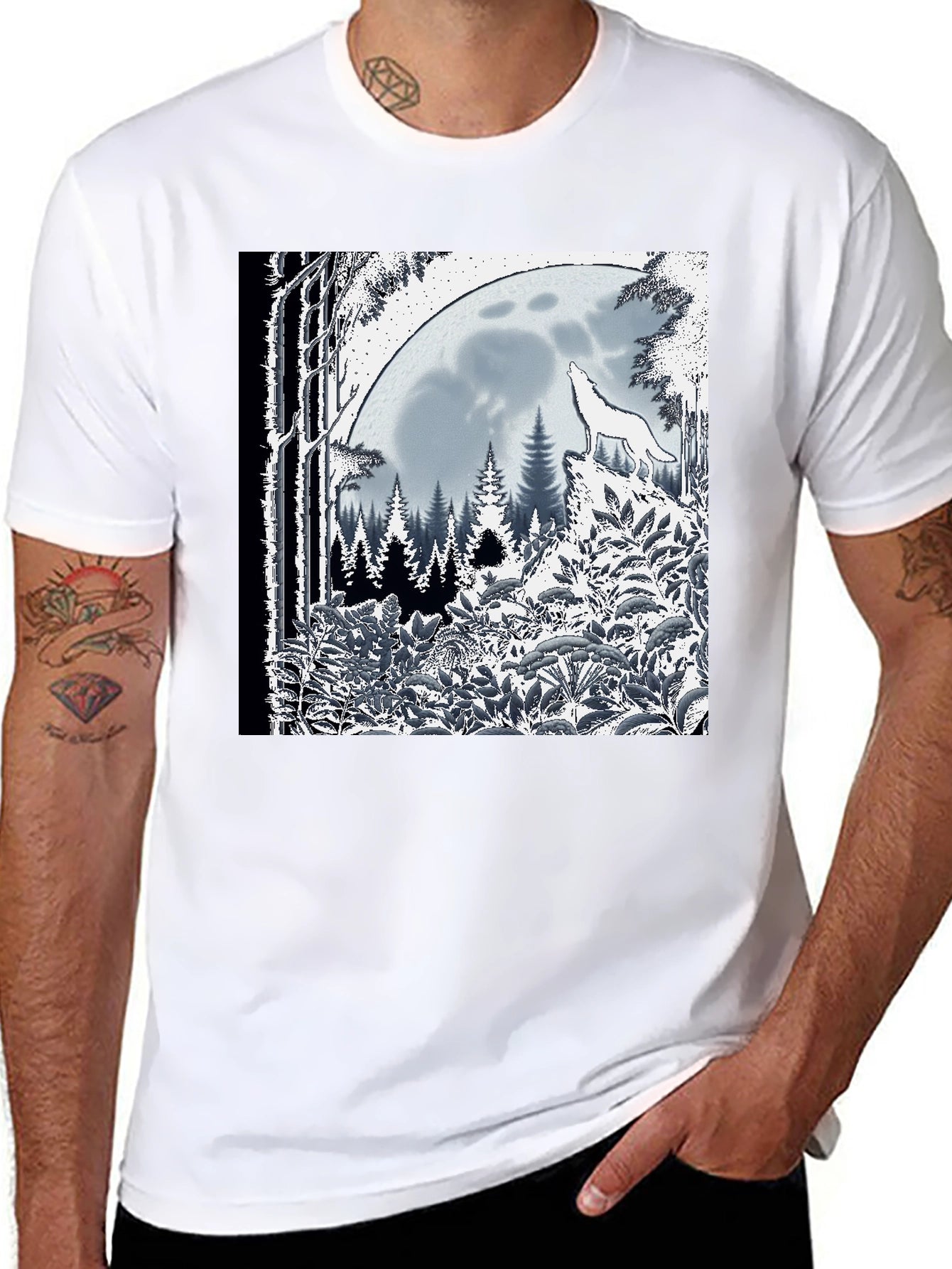 Wolf Moon Graphic Tee - Black Cotton