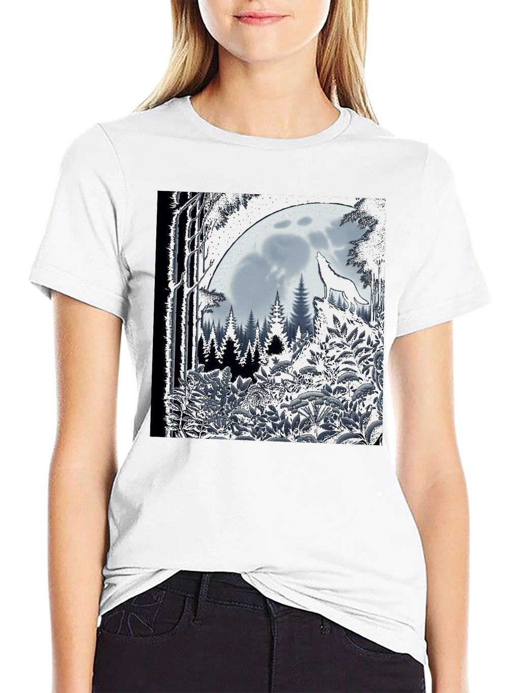 Wolf Moon Graphic Tee - Black Cotton