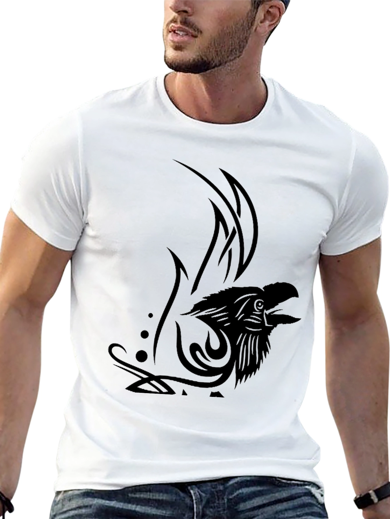 Mens Black Eagle Tribal Design T-Shirt