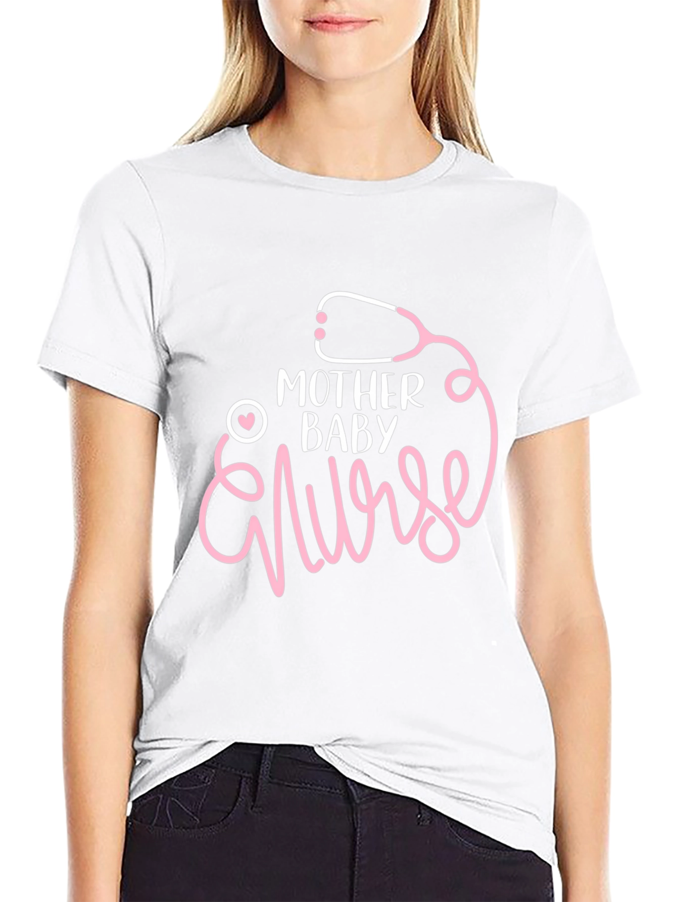 Mother Baby Nurse Stethoscope Graphic Tee - Black