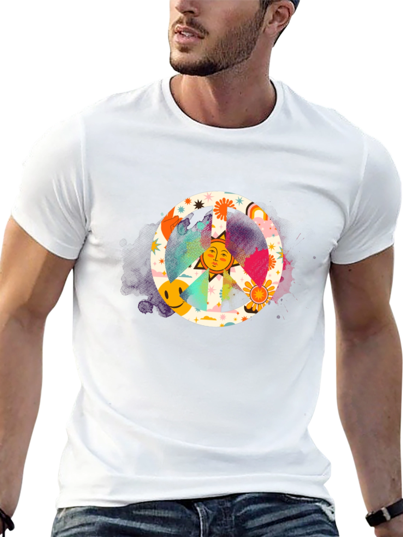 Groovy Peace Sign Graphic Tee - Black Cotton Shirt