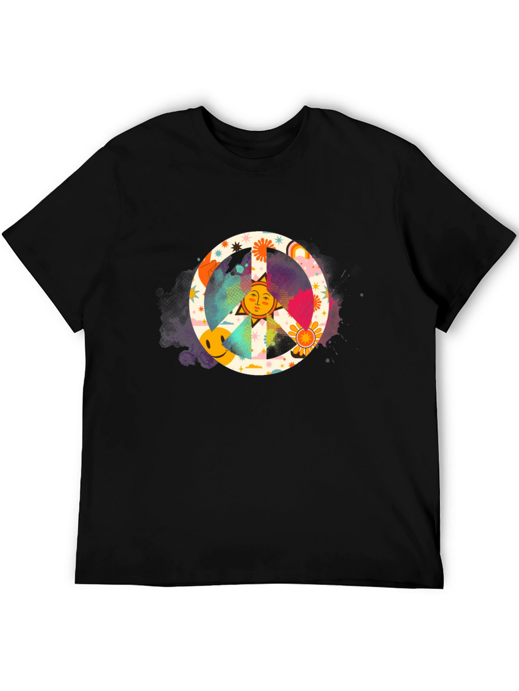 Groovy Peace Sign Graphic Tee - Black Cotton Shirt
