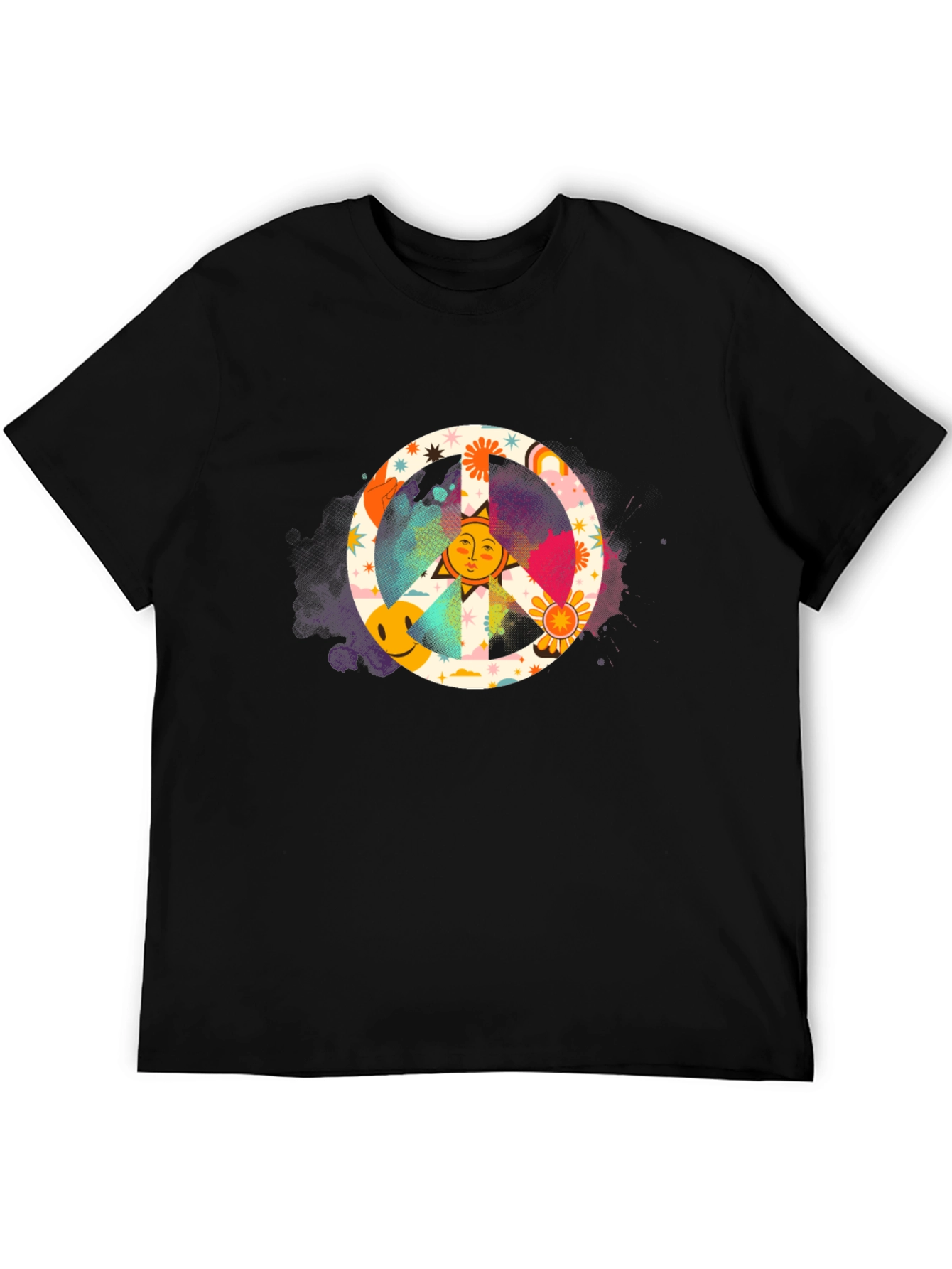 Groovy Peace Sign Graphic Tee - Black Cotton Shirt