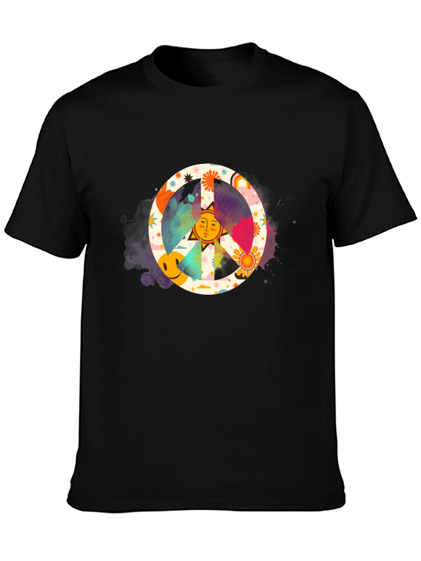 Groovy Peace Sign Graphic Tee - Black Cotton Shirt