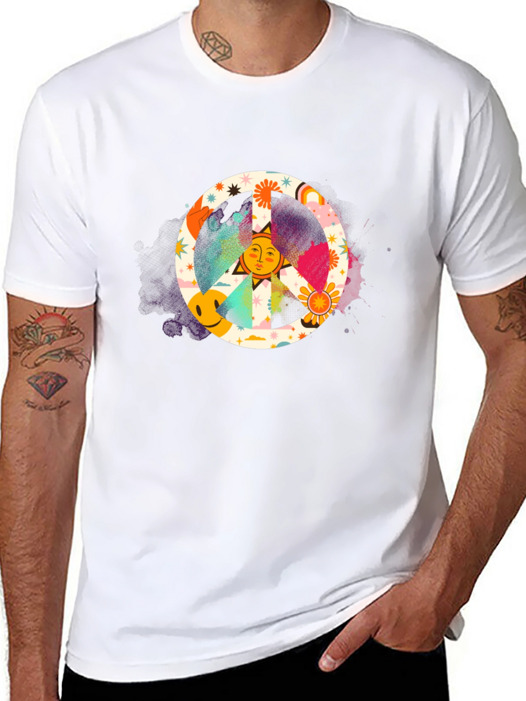 Groovy Peace Sign Graphic Tee - Black Cotton Shirt