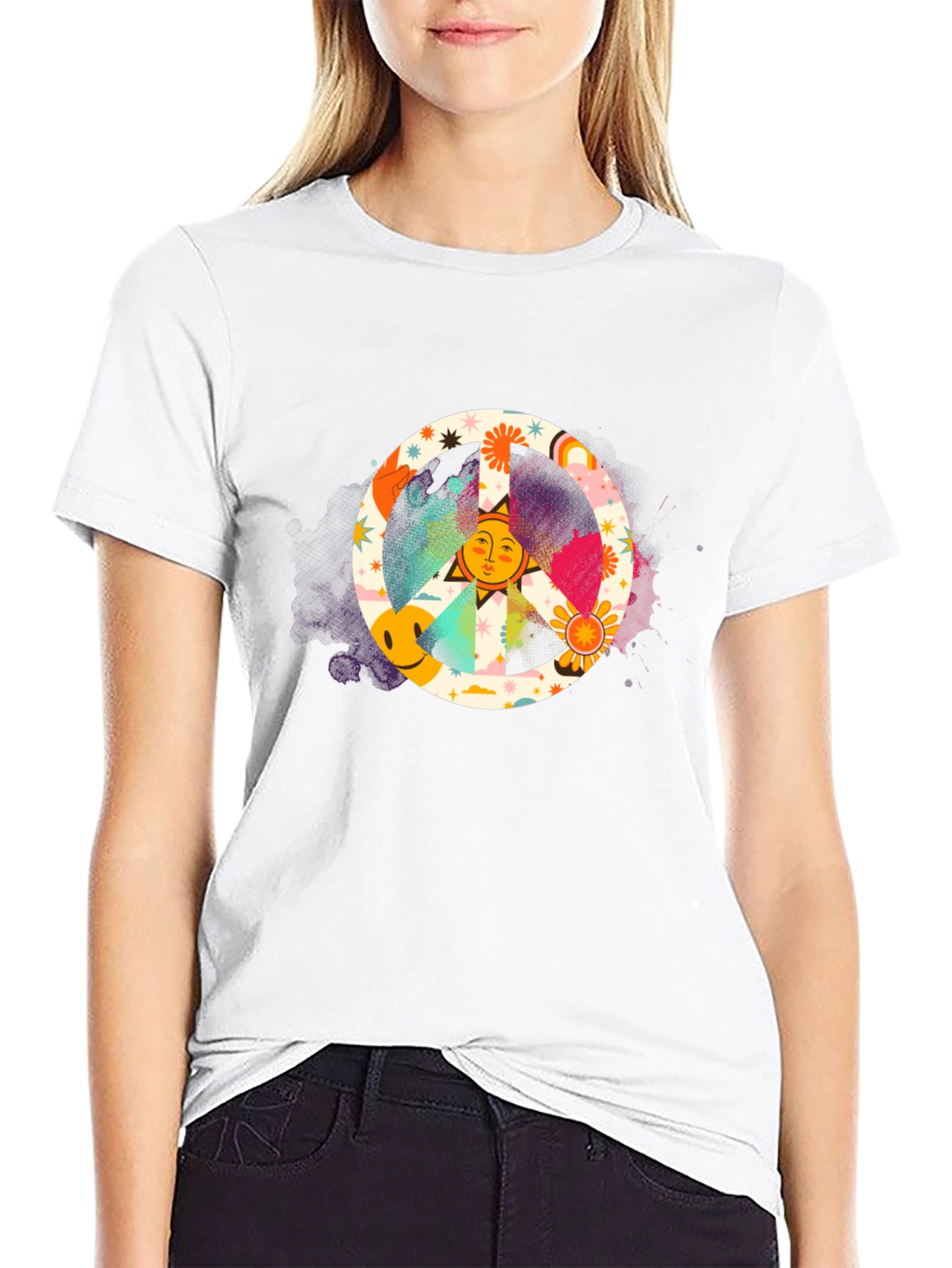 Groovy Peace Sign Graphic Tee - Black Cotton Shirt