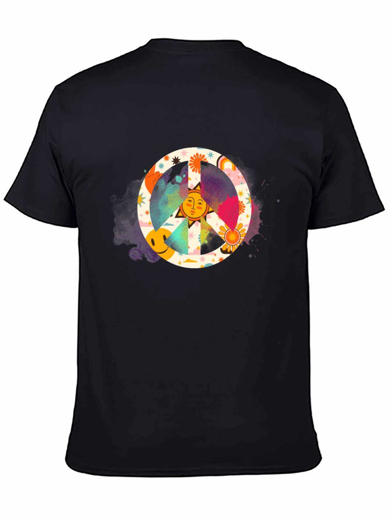 Groovy Peace Sign Graphic Tee - Black Cotton Shirt