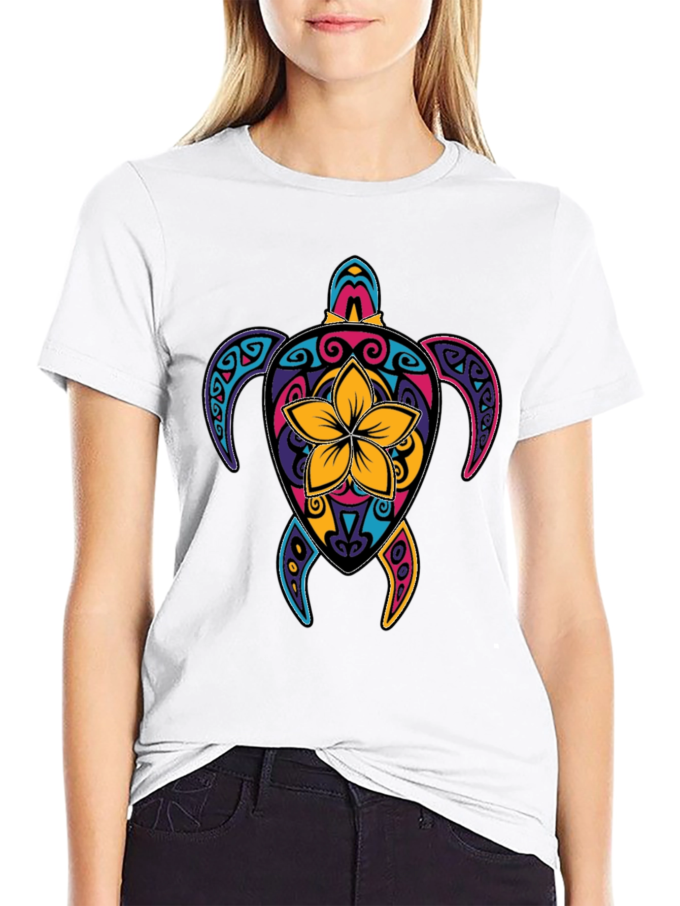 Vibrant Turtle Graphic Tee - Mens Black T-Shirt