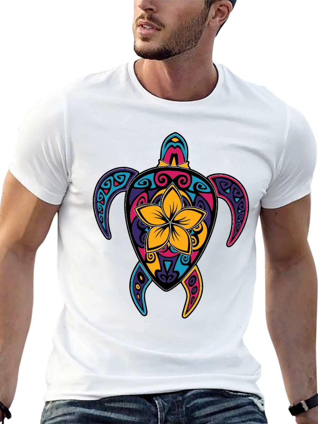Vibrant Turtle Graphic Tee - Mens Black T-Shirt
