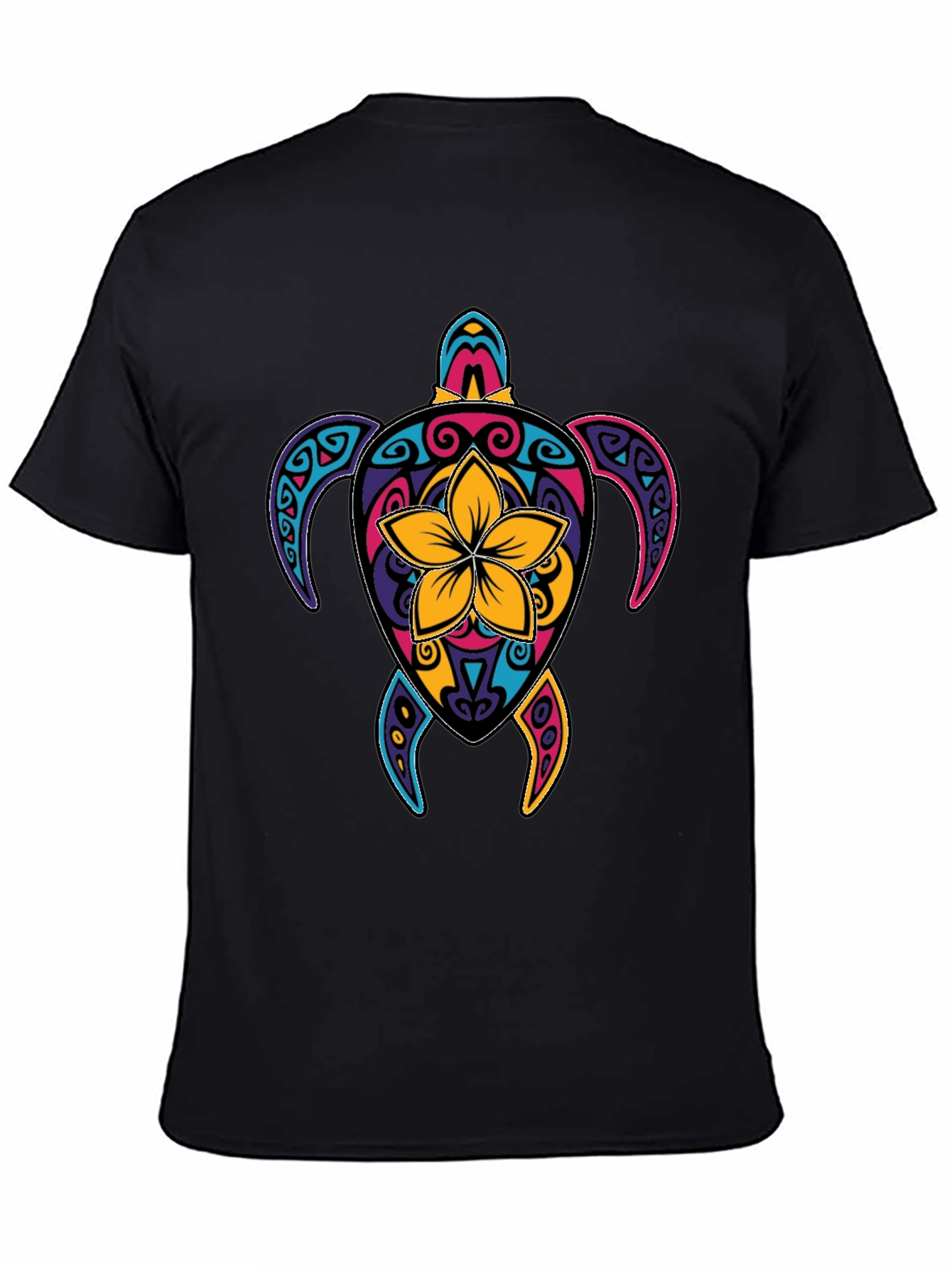 Vibrant Turtle Graphic Tee - Mens Black T-Shirt