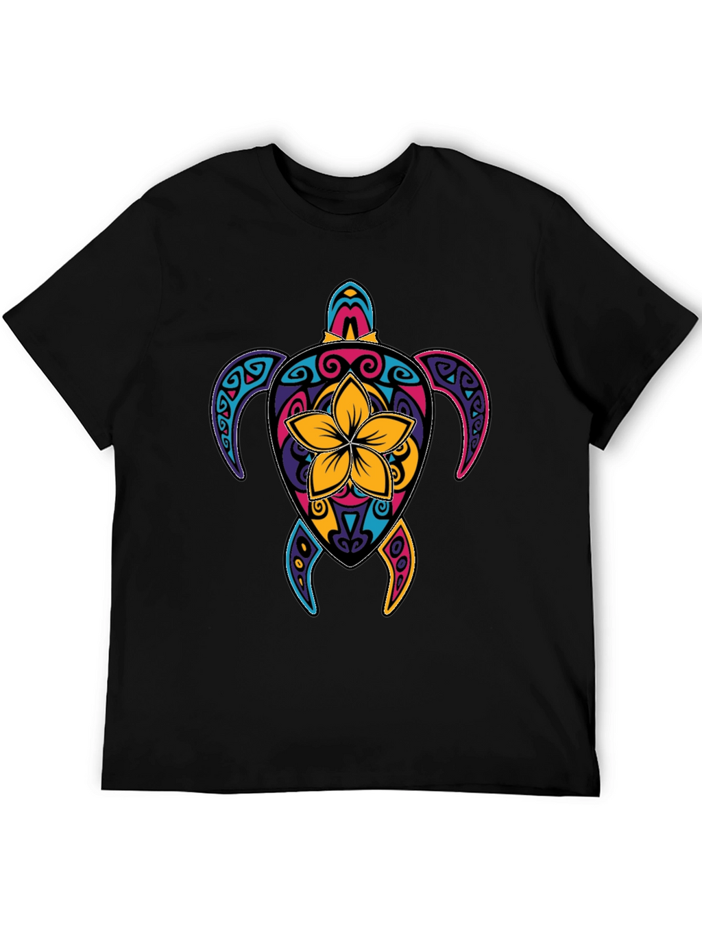 Vibrant Turtle Graphic Tee - Mens Black T-Shirt