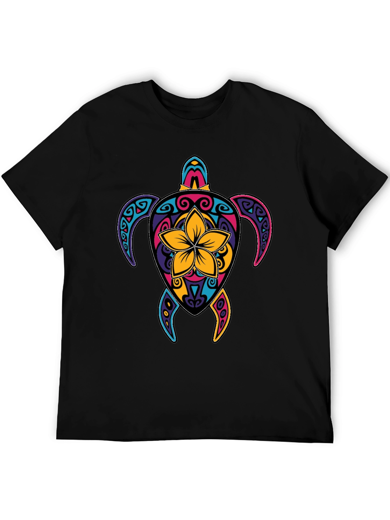 Vibrant Turtle Graphic Tee - Mens Black T-Shirt