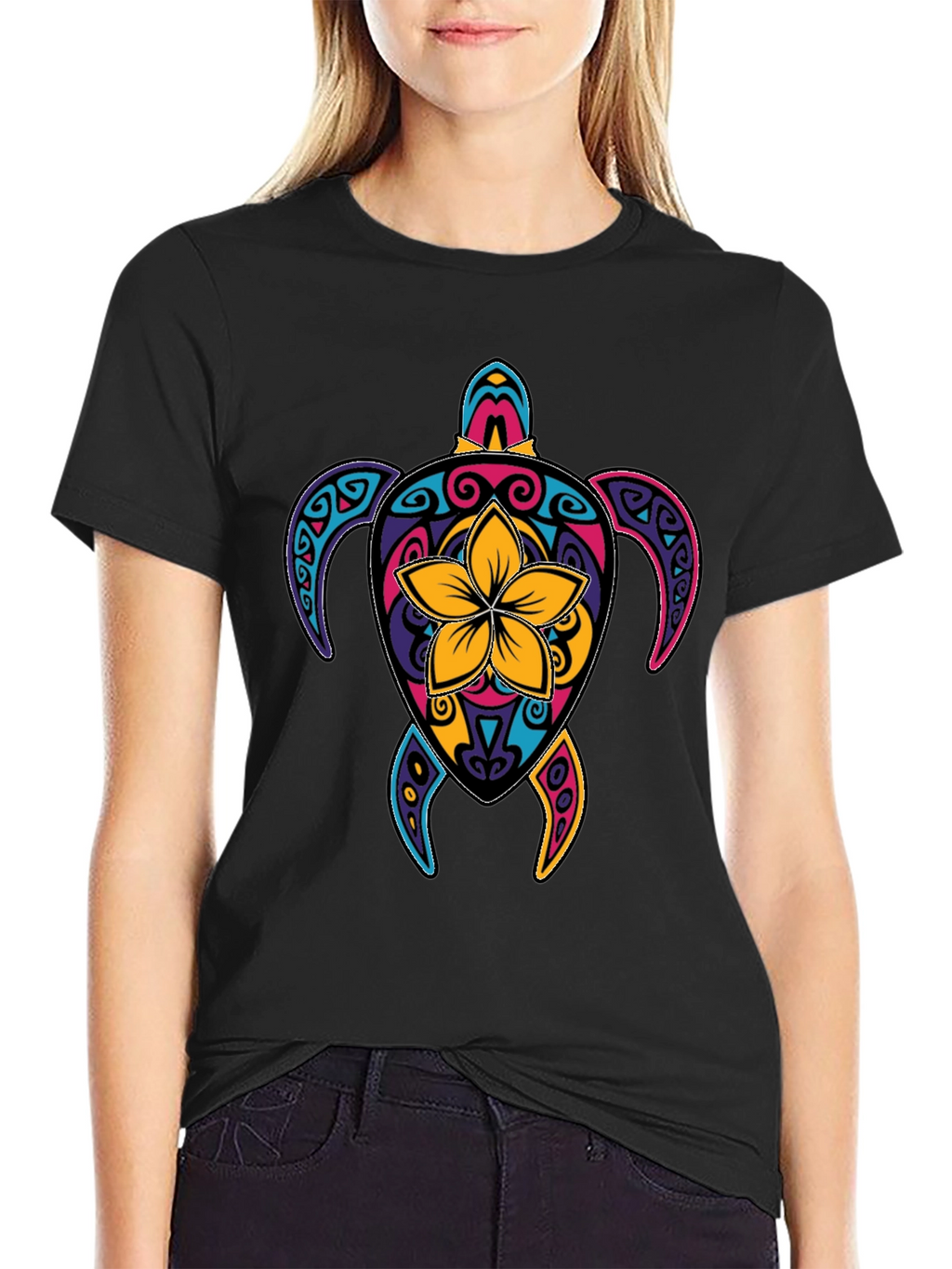 Vibrant Turtle Graphic Tee - Mens Black T-Shirt