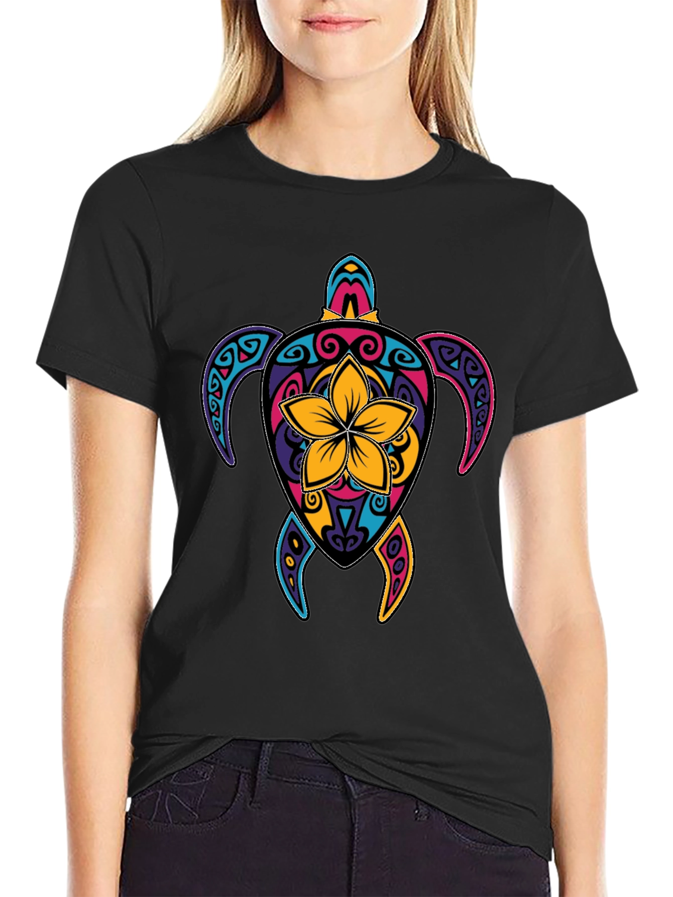 Vibrant Turtle Graphic Tee - Mens Black T-Shirt