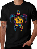 Vibrant Turtle Graphic Tee - Mens Black T-Shirt
