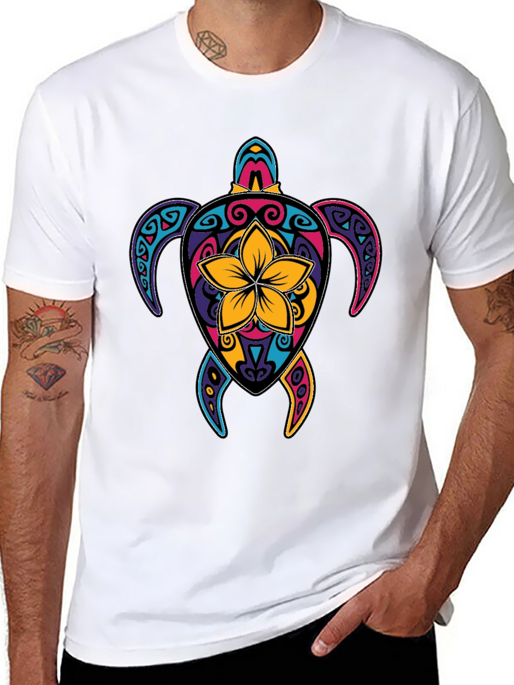 Vibrant Turtle Graphic Tee - Mens Black T-Shirt