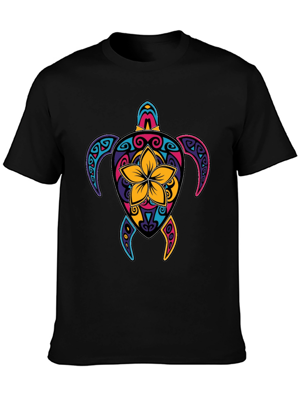 Vibrant Turtle Graphic Tee - Mens Black T-Shirt