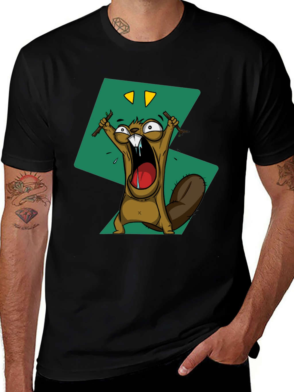 Cartoon Beaver Graphic Print Tee
