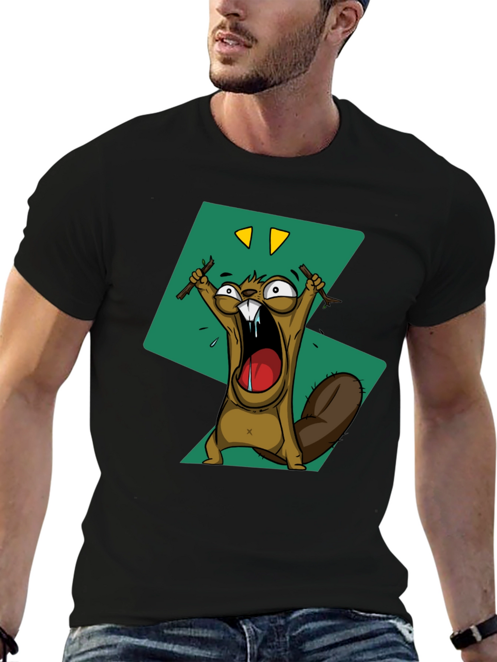 Cartoon Beaver Graphic Print Tee