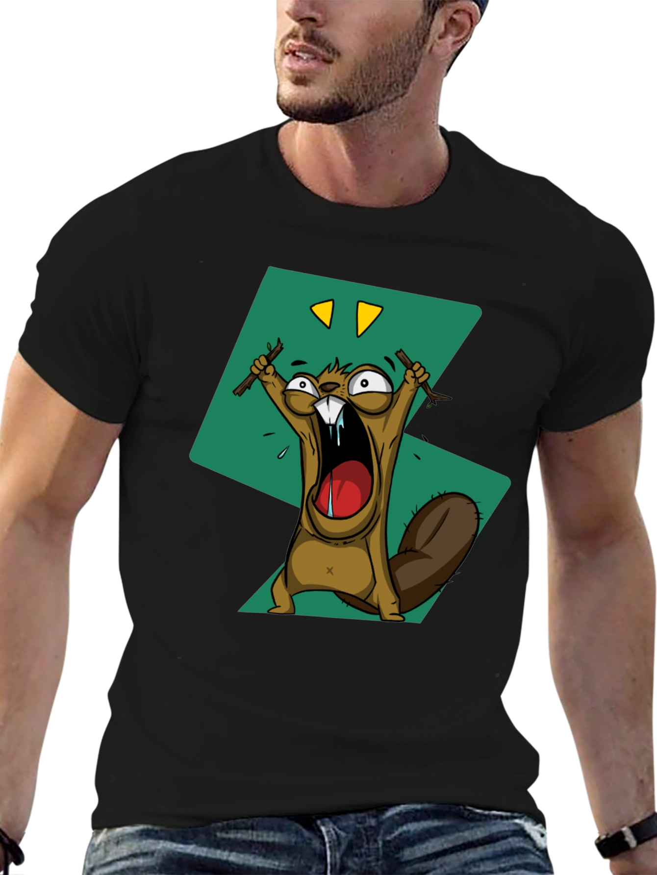 Cartoon Beaver Graphic Print Tee