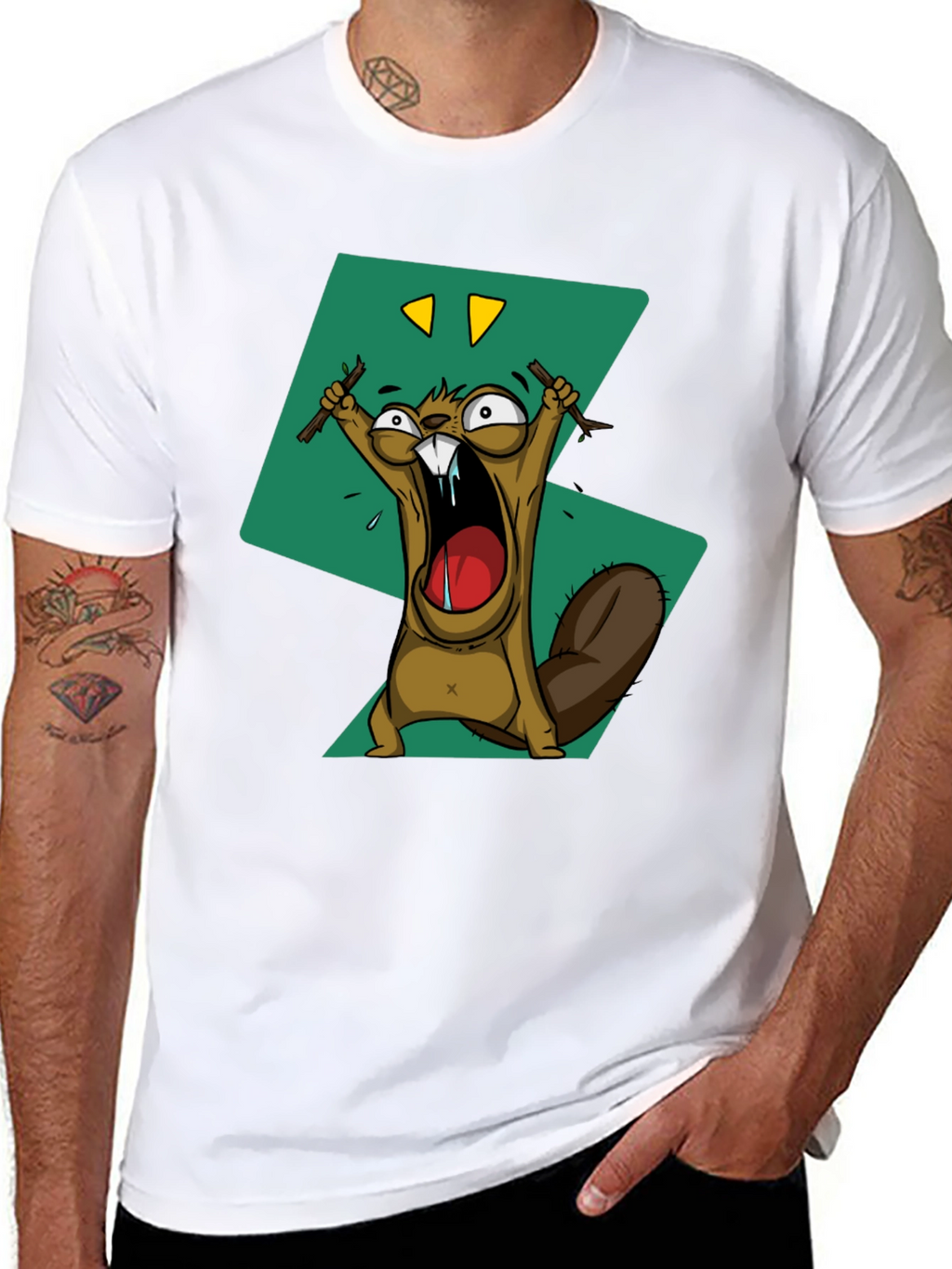 Cartoon Beaver Graphic Print Tee