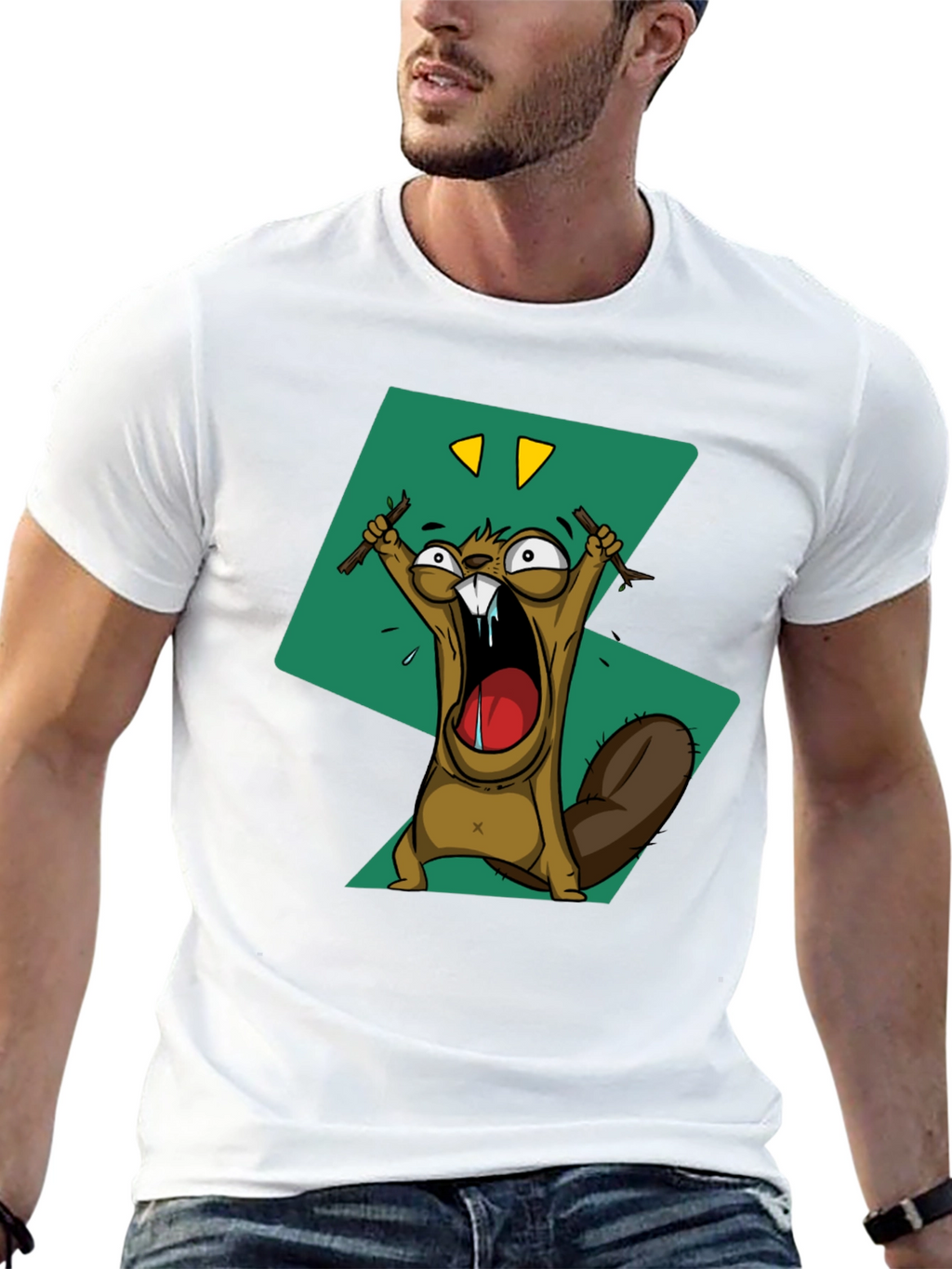 Cartoon Beaver Graphic Print Tee