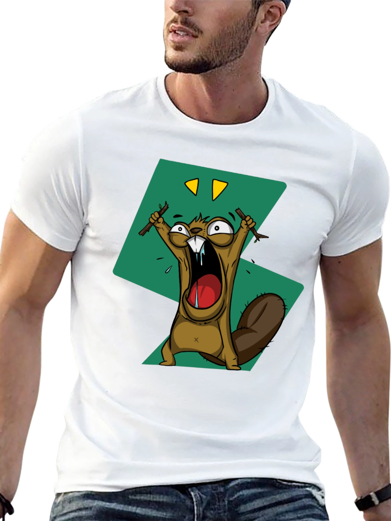 Cartoon Beaver Graphic Print Tee