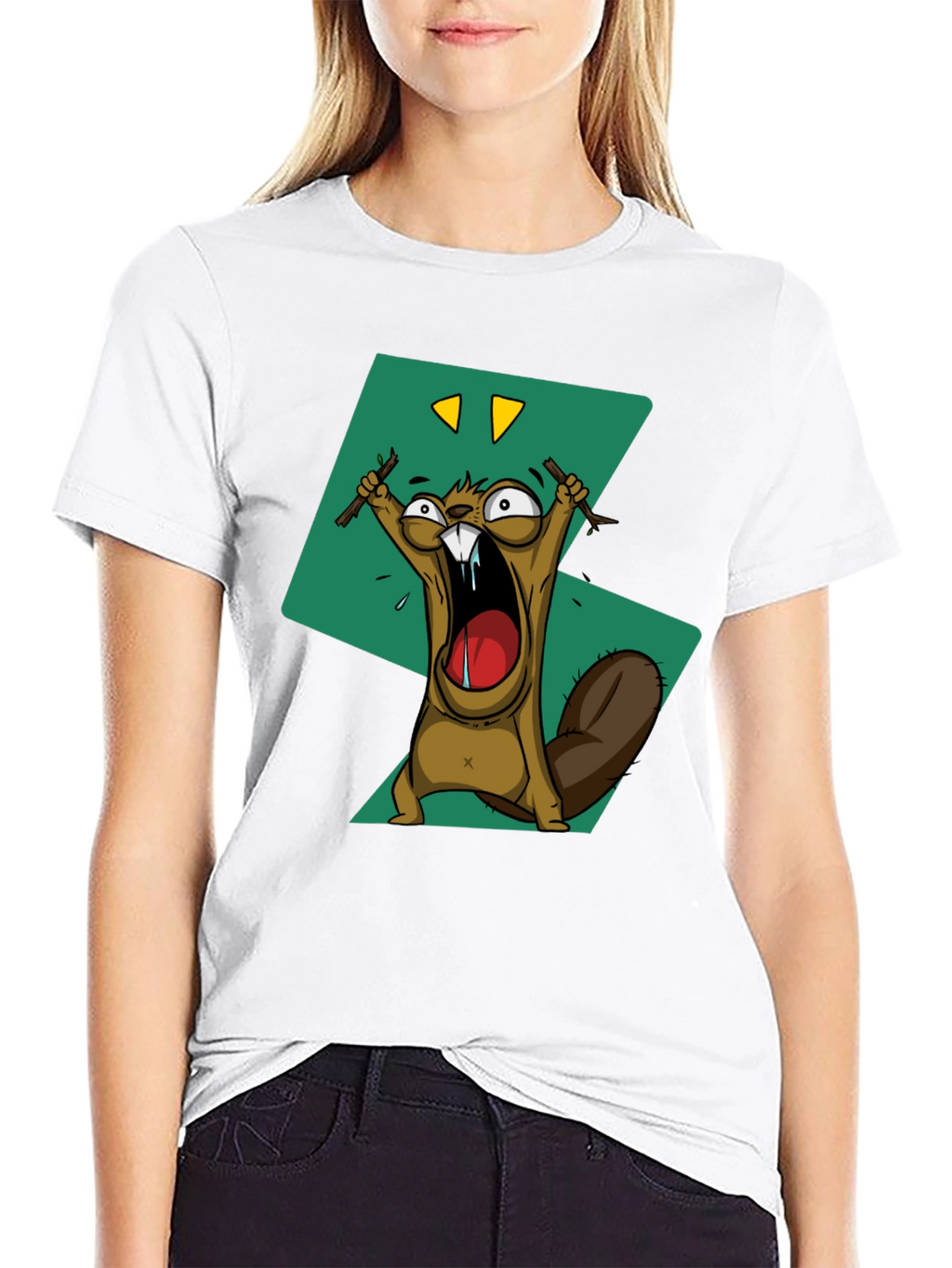Cartoon Beaver Graphic Print Tee